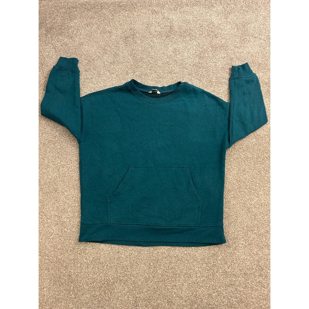 Danskin Sweatshirt Womens Large L Teal Green Excellent Crewneck‎ Kangaroo Pocket